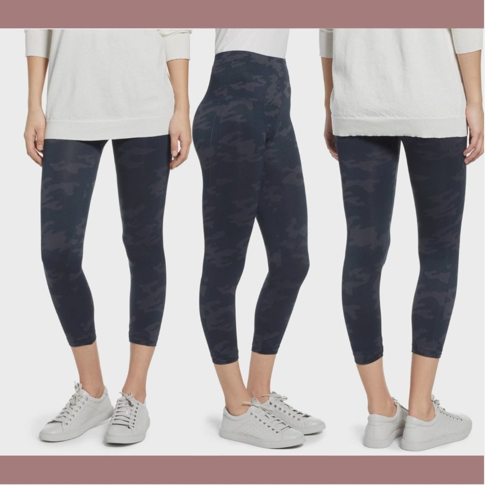 NWT $68 Spanx [ Small ] CROPPED Look At Me‎ Now Leggings Black Camo